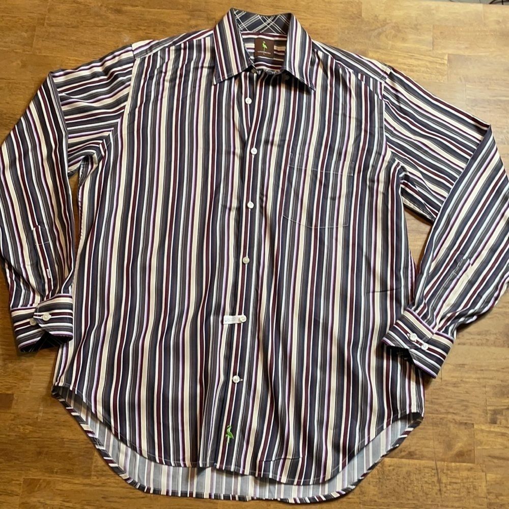 TAILORBYRD LONG SLEEVE BUSINESS DRESS DARK STRIPES LARGE 100% COTTON  ULTRA SOFT